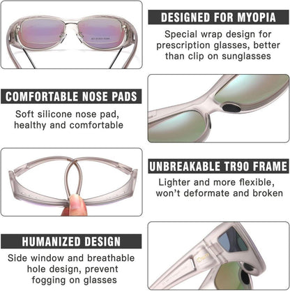 DUCO Polarisierte Überbrille Transparent Grau M Größe UV400 Schutz