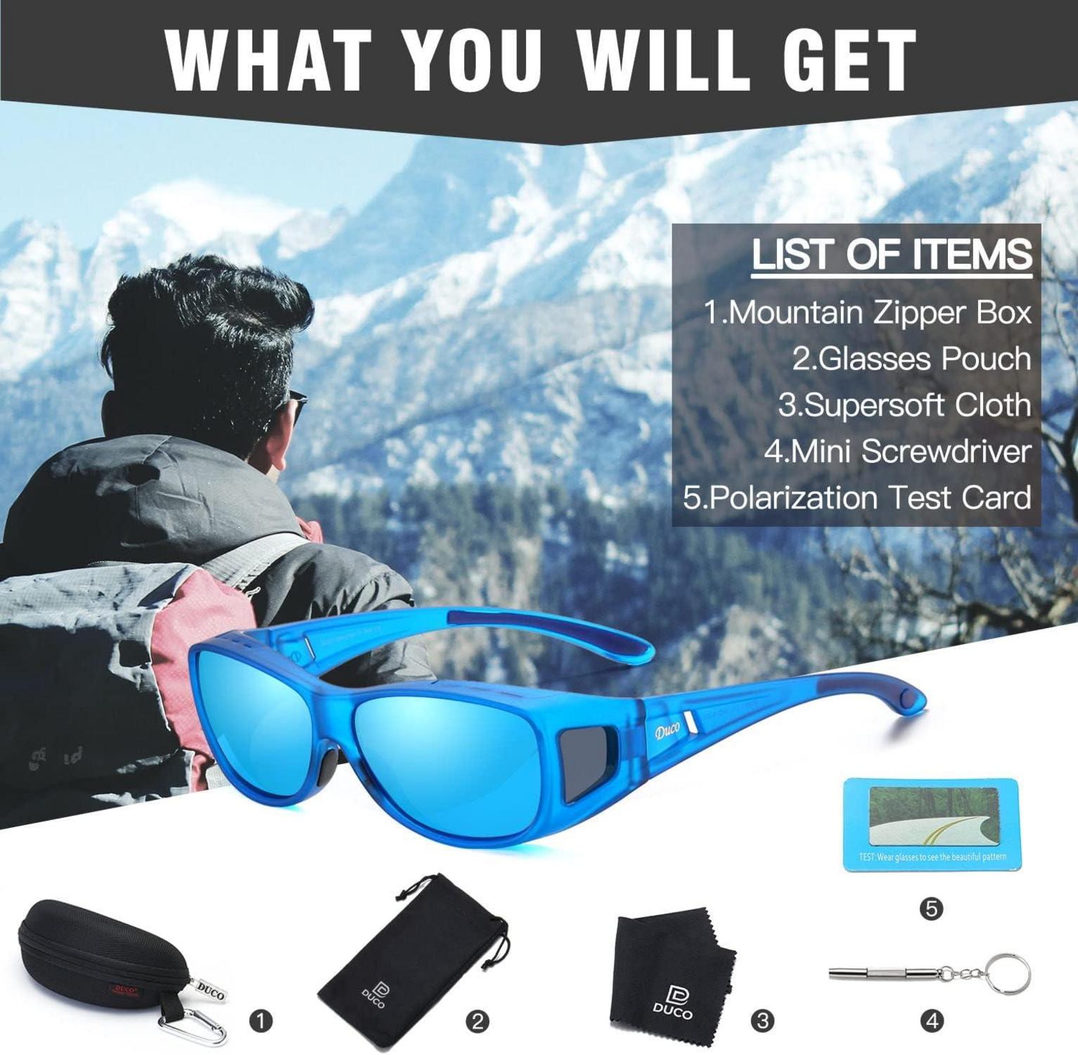 Polarisierte Sonnenbrille Überbrille UV400 Schutz Transparent Blau Größe M