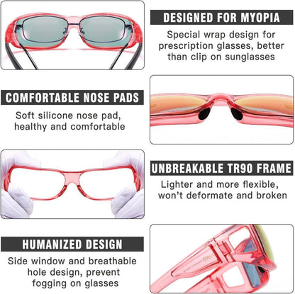 Polarisierte UV400 Schutz Sonnenbrille für Brillenträger Fit-over Transparent Pink