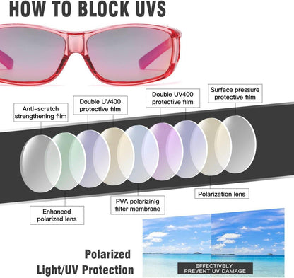 DUCO Polarisierte Sonnenbrille Überbrille UV400 Schutz Transparent Pink L Größe