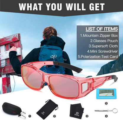 DUCO Polarisierte Sonnenbrille Überbrille UV400 Schutz Transparent Pink L Größe