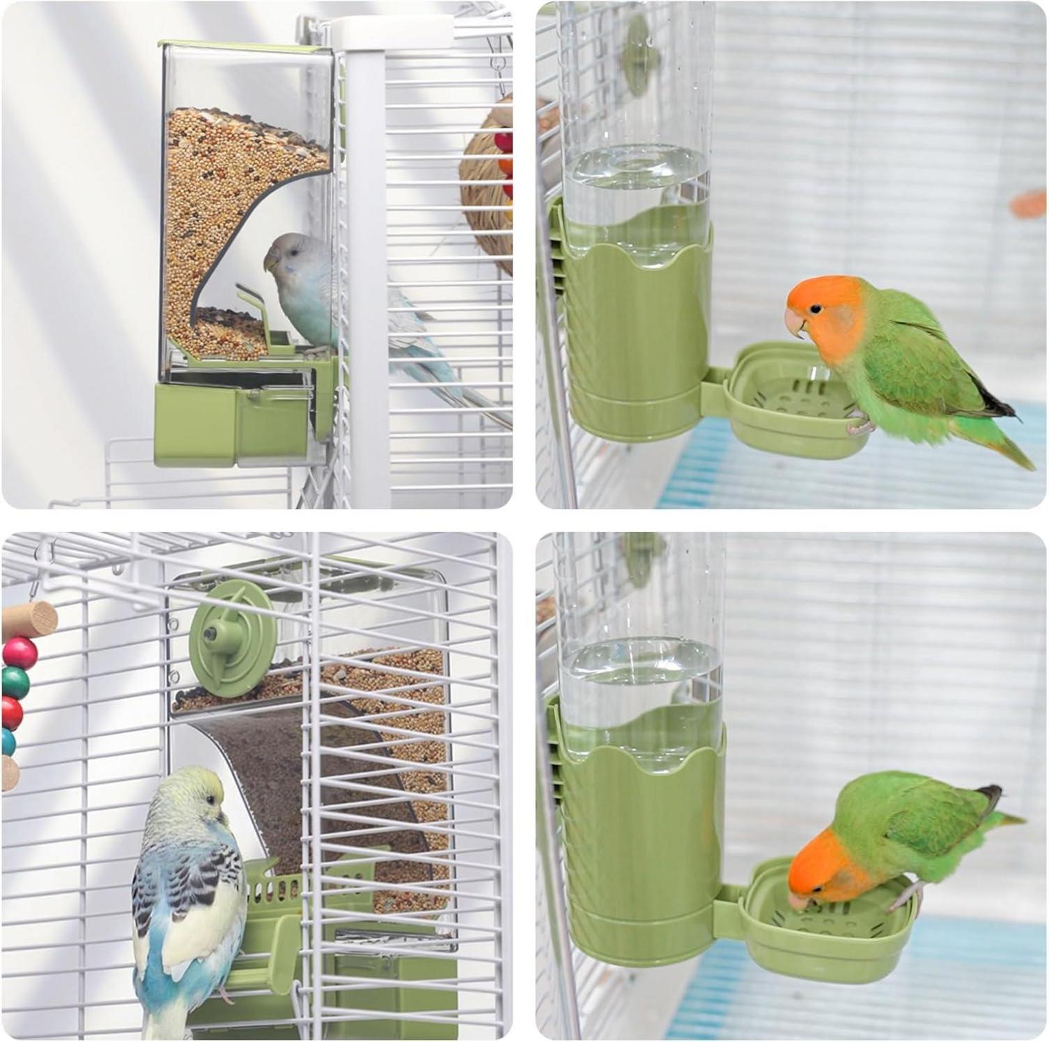 Automatisches Vogelfutterspender-Wasserspender-Set für Vögel mit Sitzstange
