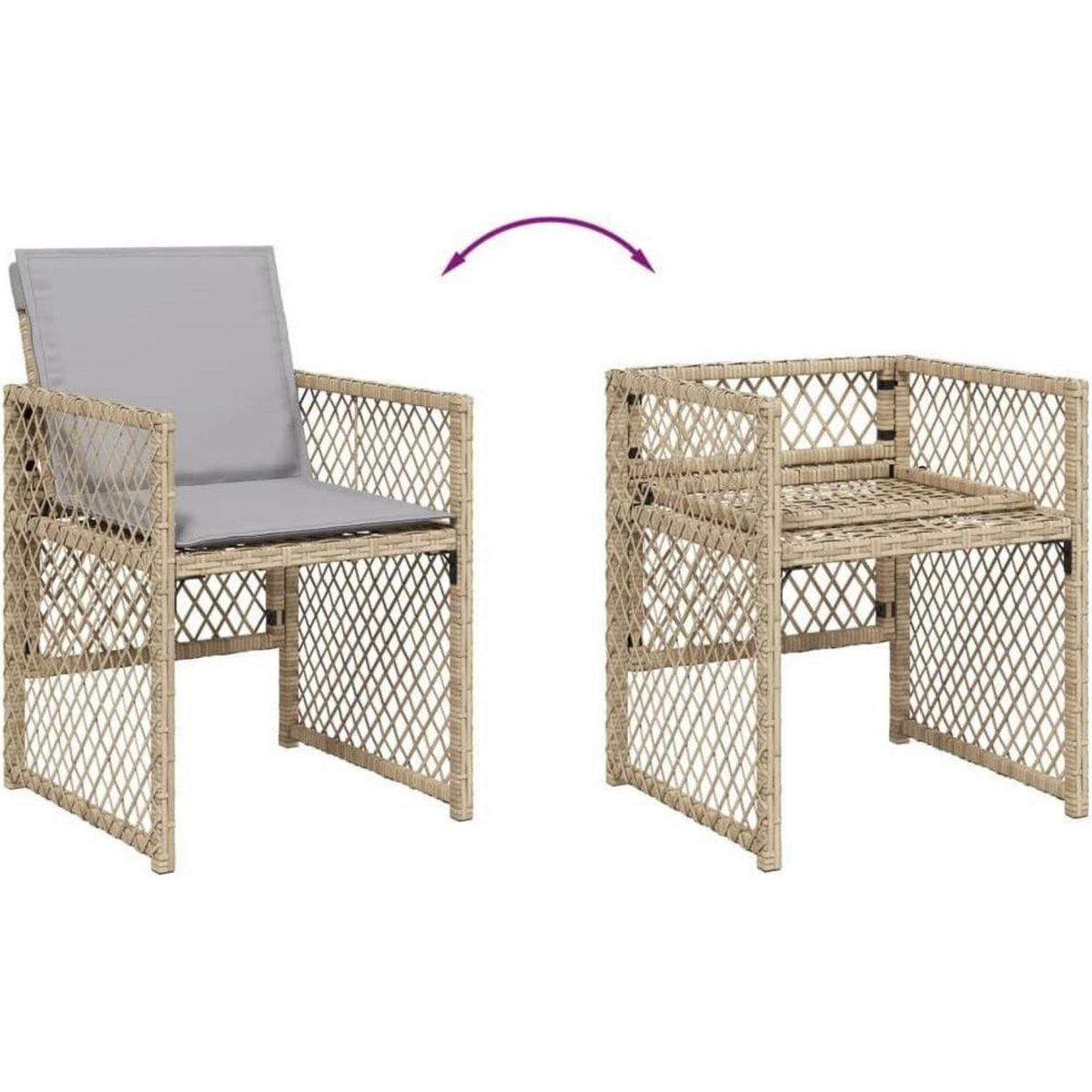 Garten Essgruppe 7-TLG. Poly Rattan mit Kissen Beige & Grau