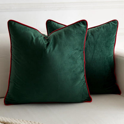 2x Samt Kissenbezug 45x45 cm Dunkelgrün – Luxus Deko Kissen