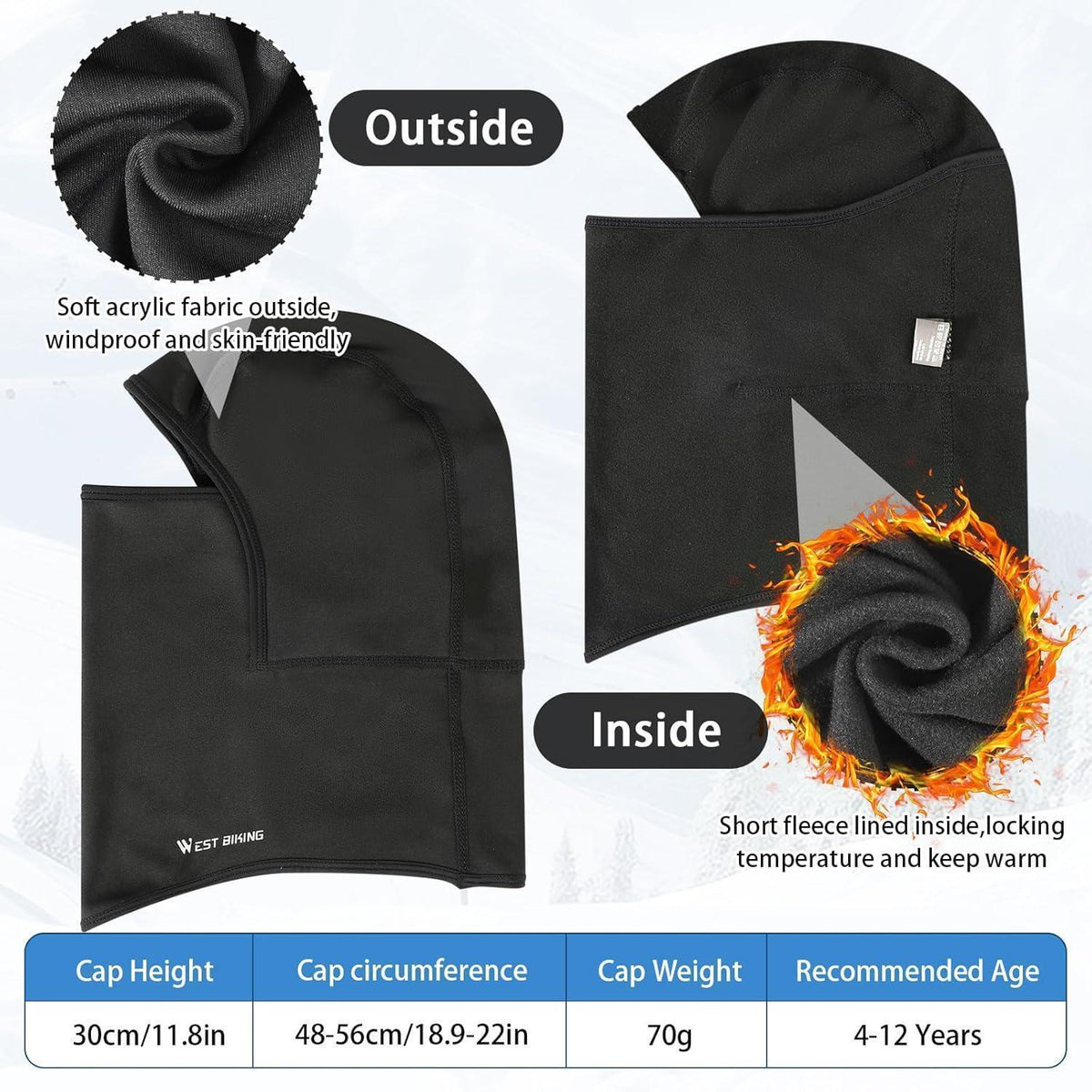 Kinder Sturmhaube Fleece Warm & Winddicht für Winter Outdoor Sport