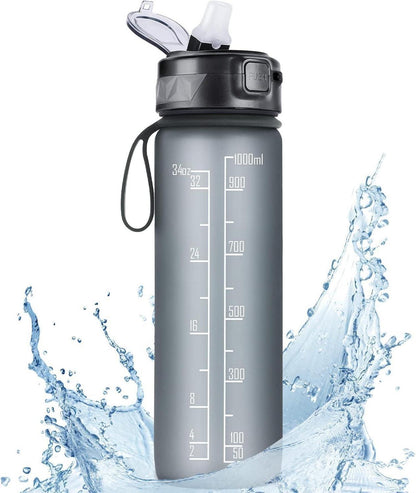 FULDENT Trinkflasche 1L Sport Wasserflasche mit Gummi Grip BPA Frei