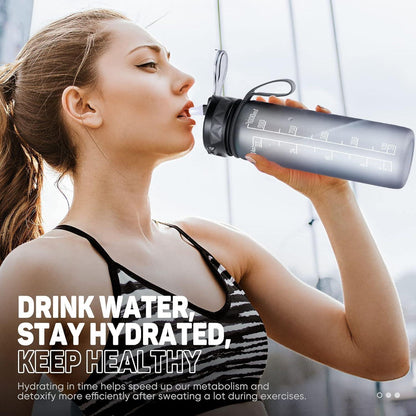 Sport Trinkflasche 1L mit Strohhalm BPA Frei rutschfest Gummi Griff