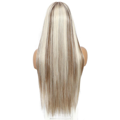 Blond Lange Gerade Perücke 13x6 Lace Front Synthetik 26 Zoll