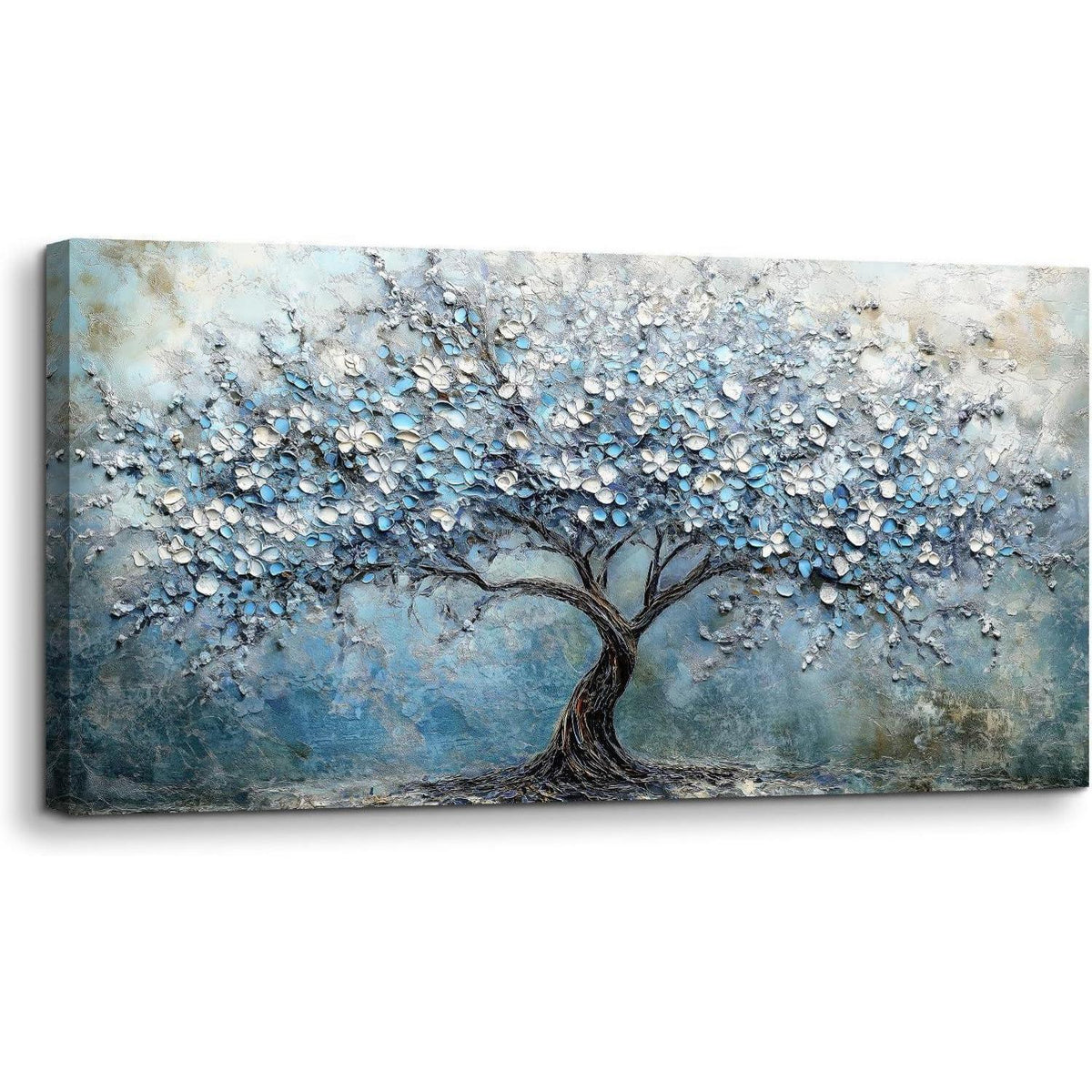 Blühender Baum Leinwandbild - Baum des Lebens Blau 50x100 cm