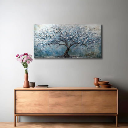 Blühender Baum Leinwandbild - Baum des Lebens Blau 50x100 cm
