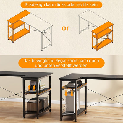 Eckschreibtisch 120cm mit 2 Regalen Stauraum Pc Tisch L-Form