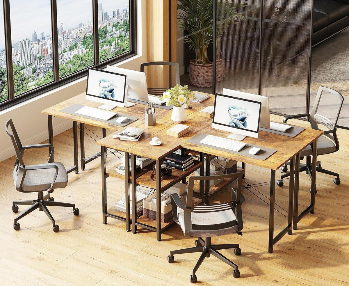 L-förmiger Eckschreibtisch 120 cm mit 2 Regalen - Stabil & geräumig - Gelb-Braun