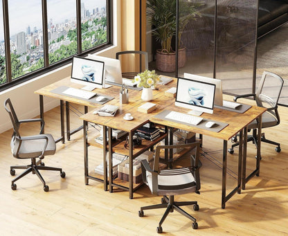L-förmiger Eckschreibtisch 120 cm mit 2 Regalen - Stabil & geräumig - Gelb-Braun