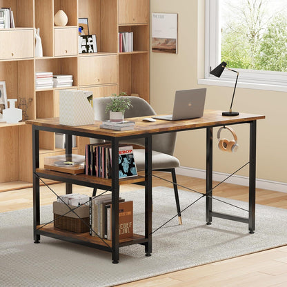 Schreibtisch PC Tisch Eckschreibtisch mit Regalen Stauraum 120 cm Gelb-Braun