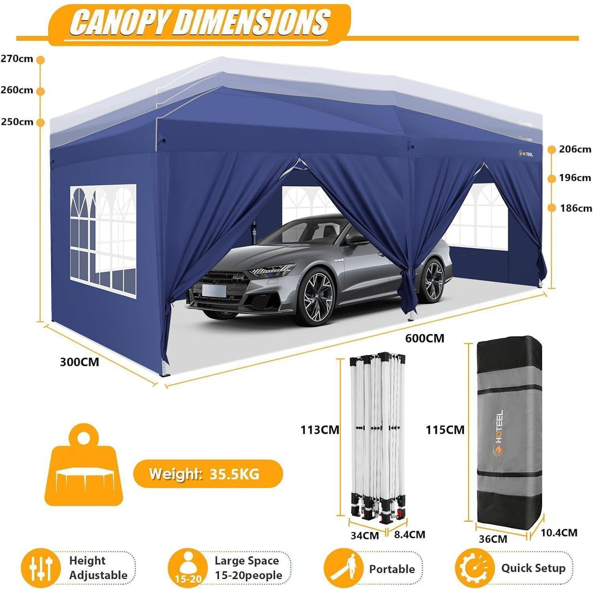 Pavillon 3x6 mit Seitenwänden – Wasserdicht & Stabil für Garten & Events