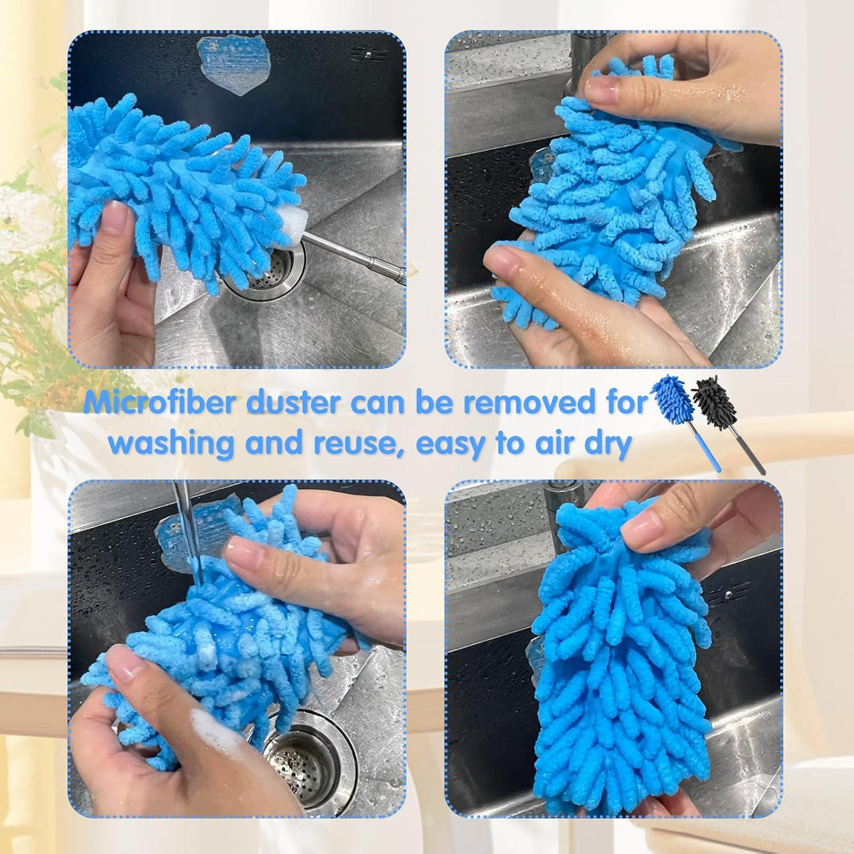 2er Pack Teleskop Staubwedel Microfaser Wedel, Ausziehbar 75cm