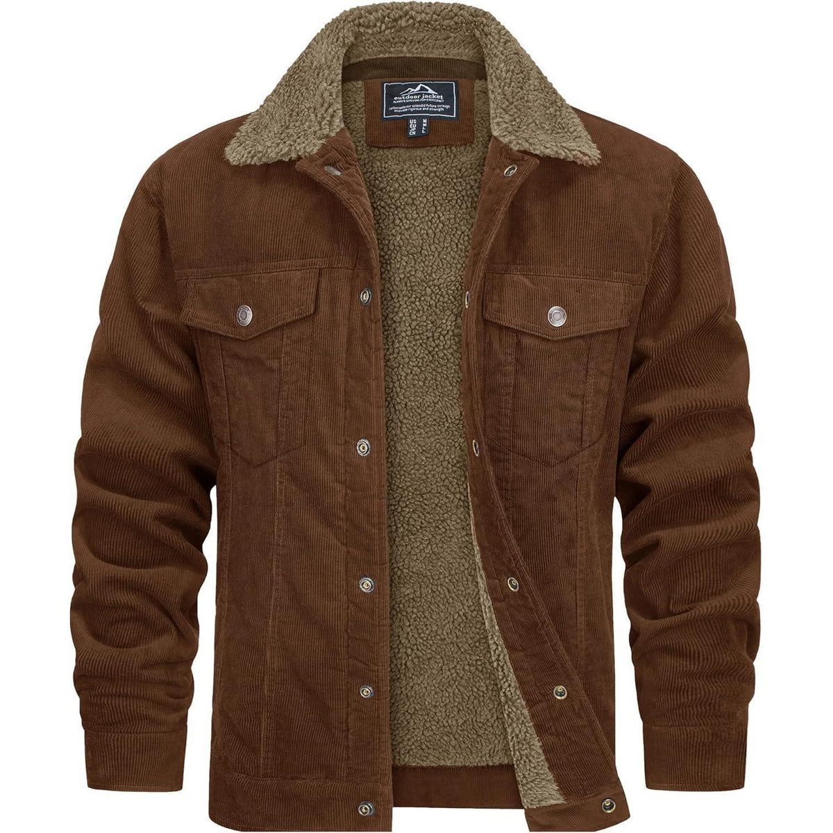 Herren Cordjacke mit Teddyfell-Kragen L Braun