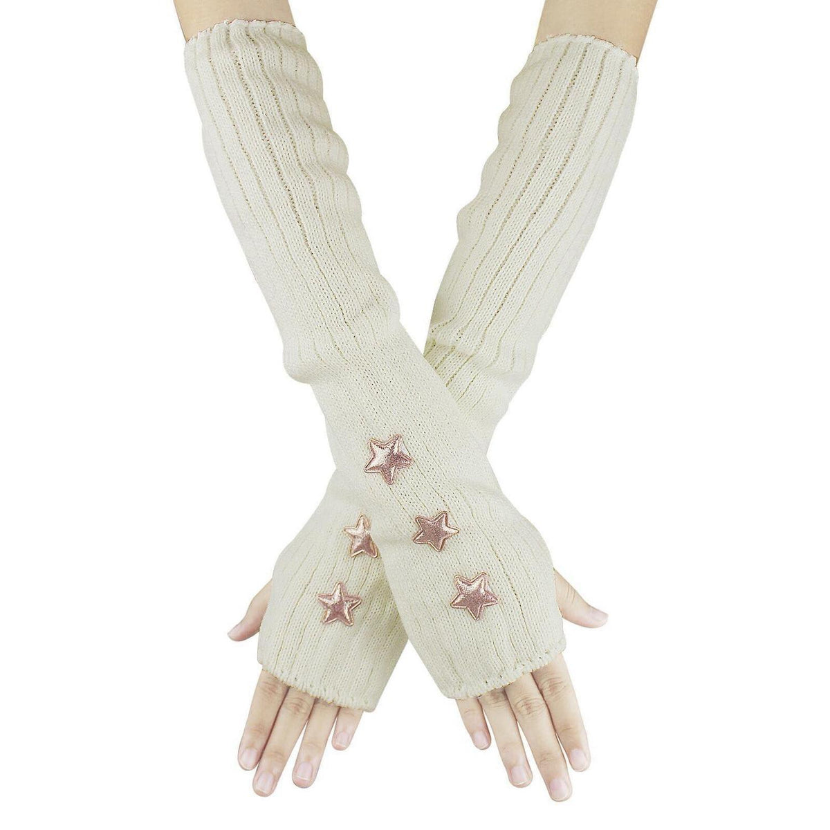 Fingerlose Strickarmstulpen mit Sternen – Y2K Handgelenkwärmer