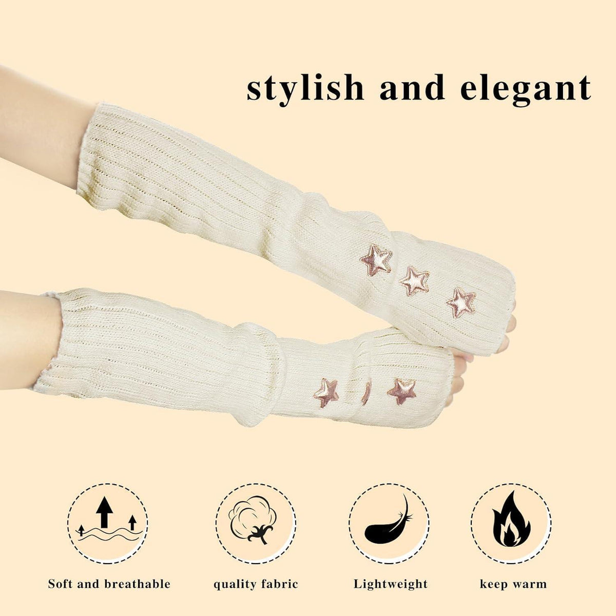 Fingerlose Strickarmstulpen mit Sternen – Y2K Handgelenkwärmer