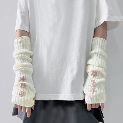 Fingerlose Strickarmstulpen mit Sternen – Y2K Handgelenkwärmer