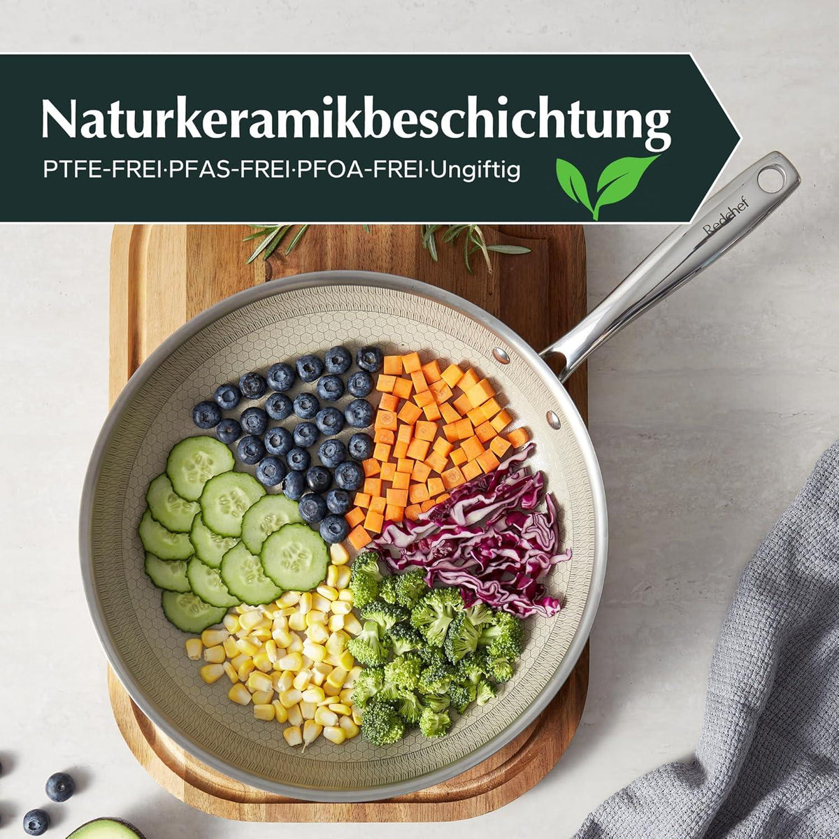 Redchef 28cm Wabenstruktur Bratpfanne Hybrid Tri-Ply PTFE PFAS PFOA Smarter Hitzeverteilung