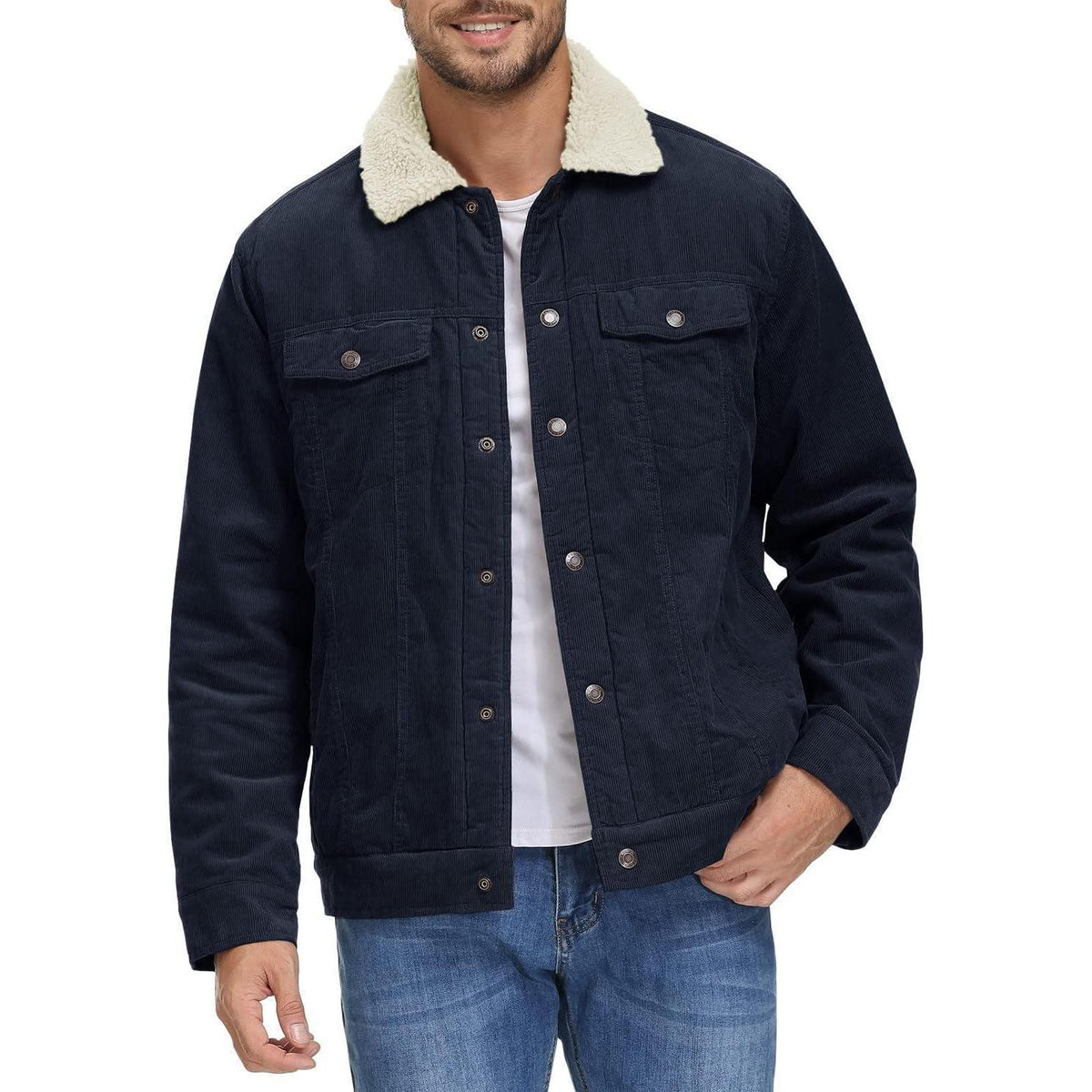 Herren Cordjacke gefüttert mit Teddyfell - Navy