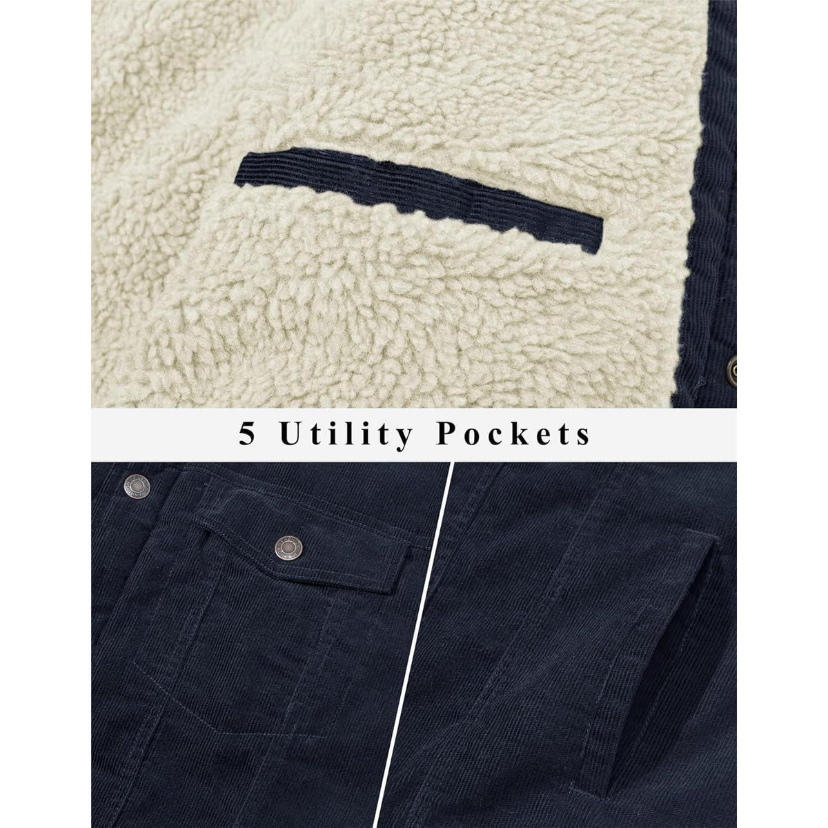 Herren Cordjacke gefüttert mit Teddyfell - Navy
