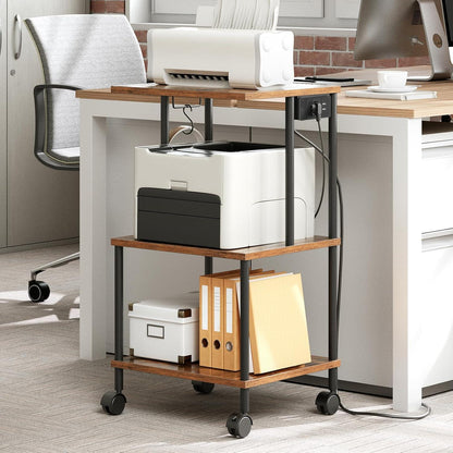 Druckerwagen mit Ladestation, 3 Ebenen, Rollen/Füßen, für Büro Wohnzimmer Küche Schlafzimmer