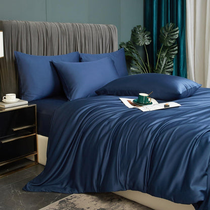 Bambus Bettwäsche Set 135x200cm Blau – 4-teilig, Atmungsaktiv & Kühlend