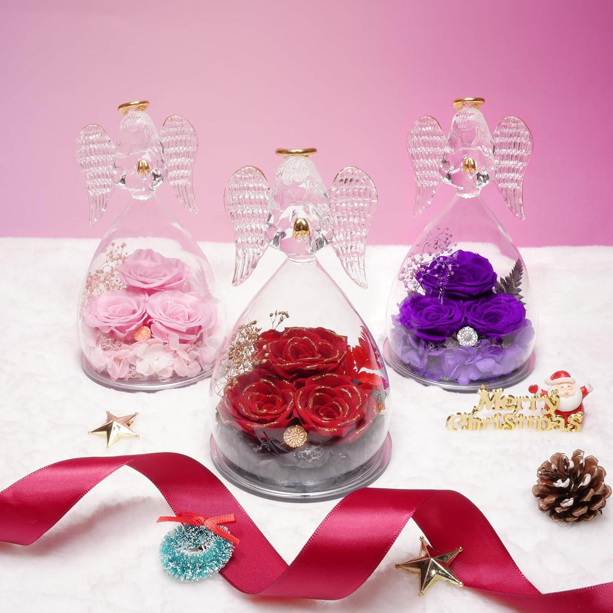 Ewige Rose Engel Geschenk 3 im Glas für Weihnachten Muttertag