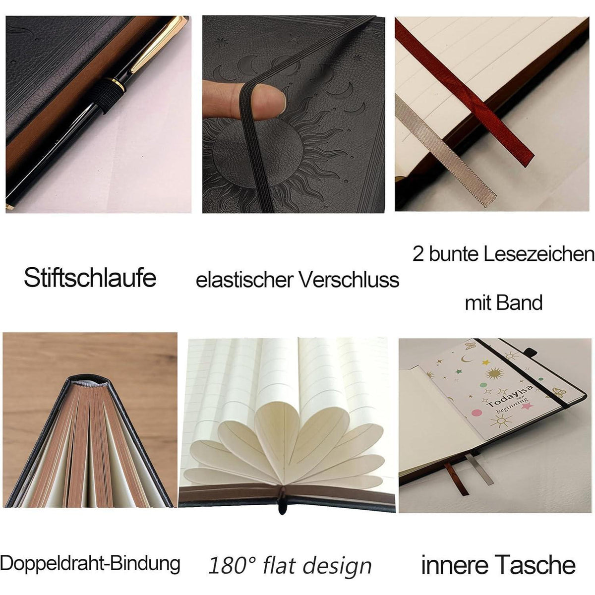 Liniertes Notizbuch A5 mit Stift – Tagebuch Hardcover in Lederoptik