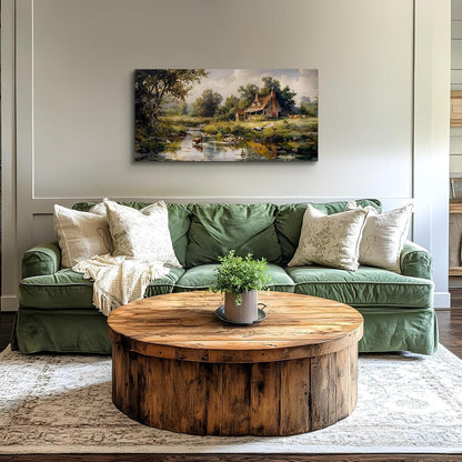 Leinwandbild Bauernhof am Flussufer 50x100 cm Wohnzimmer Deko