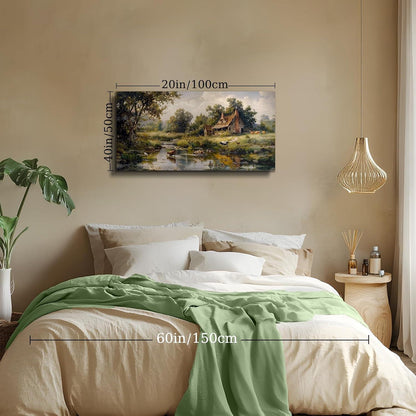 Leinwandbild Bauernhof am Flussufer 50x100 cm Wohnzimmer Deko