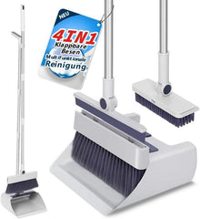 4in1 Handfeger Set mit langem Stiel und Kehrschaufel Grau
