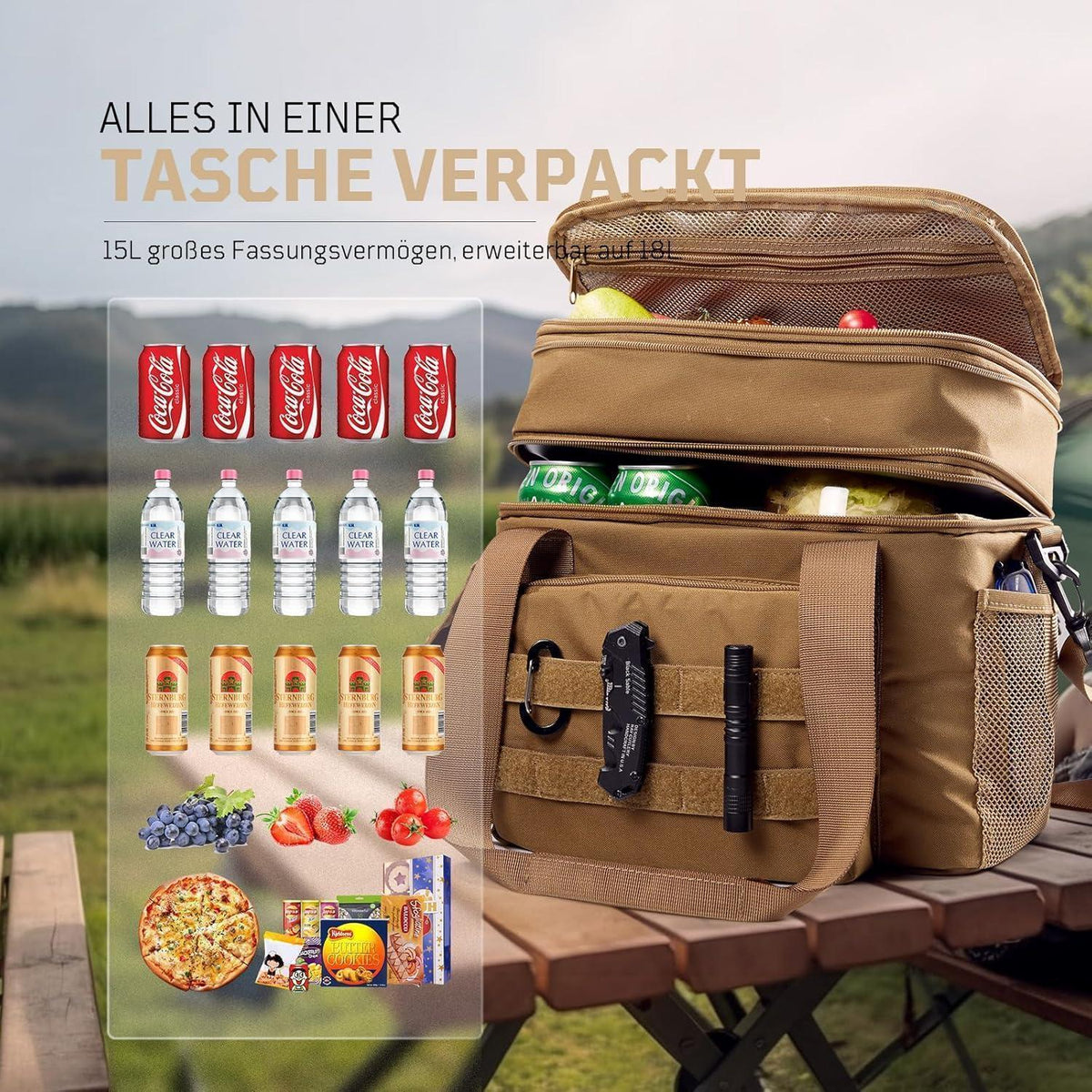 Erweiterbare Lunch-Tasche Coyote Braun – 18-26L, Auslaufsicher & Isoliert