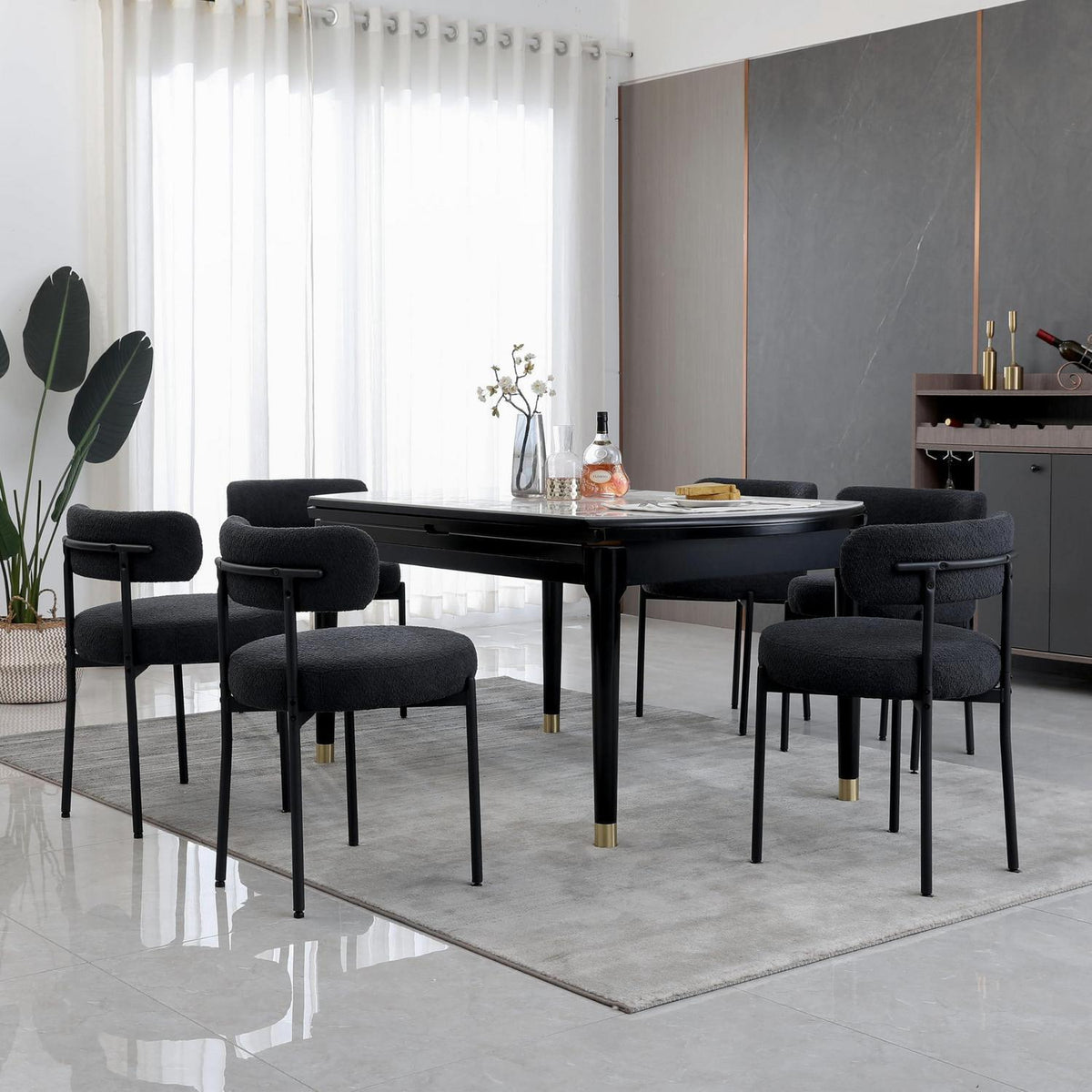 Esszimmerstühle 6er Set, Modern Retro Design, Schwarz