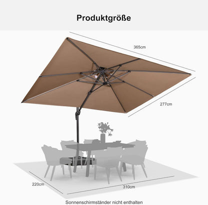 Sonnenschirm Rechteckig 270x365cm kurbel Ampelschirm Groß Drehbar