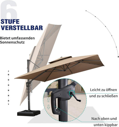 PURPLE LEAF Rechteckiger Sonnenschirm 270x365 cm Ampelschirm Doppeldach