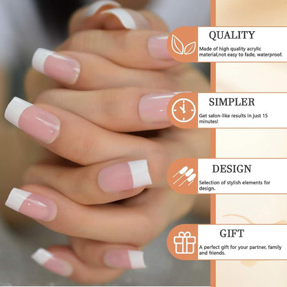 24PCS Weiße French Tip Press on Nägel Acryl Glänzend Volldeckung False Nails