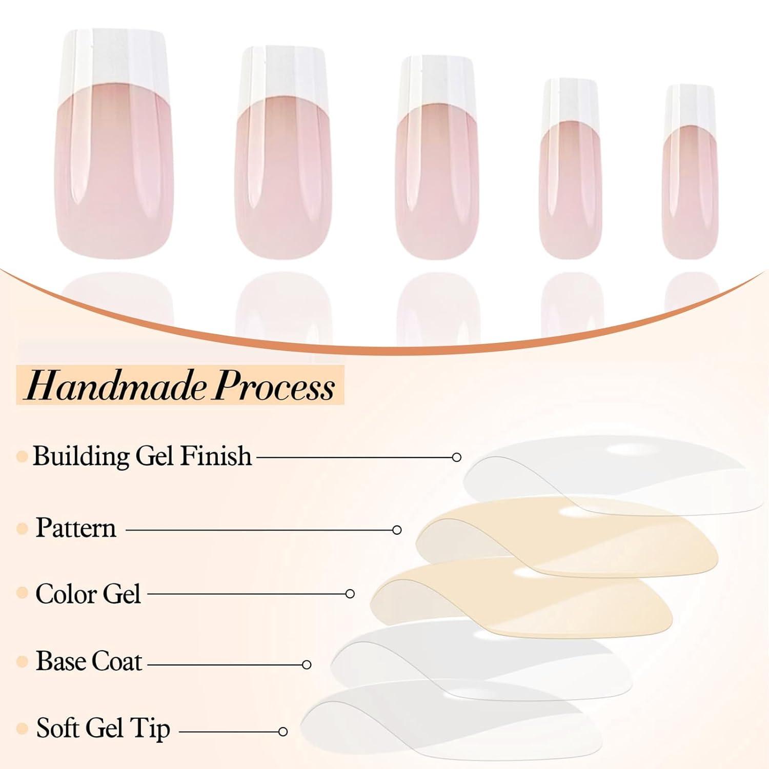 24PCS White French Tip Press on Nails Square Medium Length Glossy Full Cover