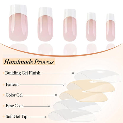 24PCS White French Tip Press on Nails Square Medium Length Glossy Full Cover