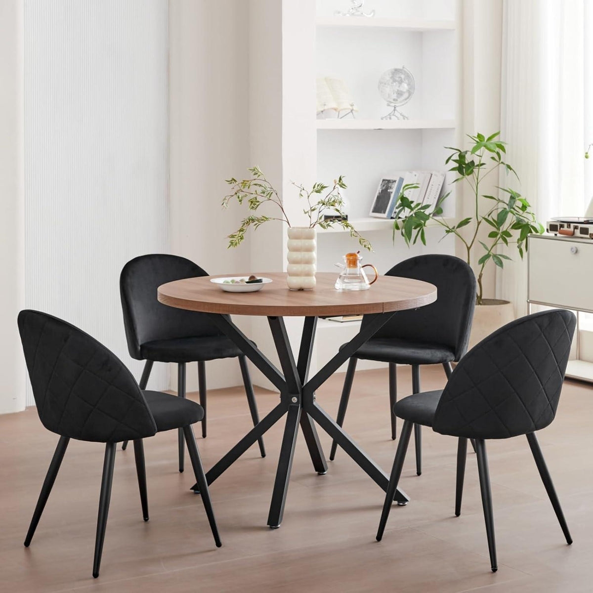 8 Esszimmerstühle Samt mit Metallbeinen, Schwarz