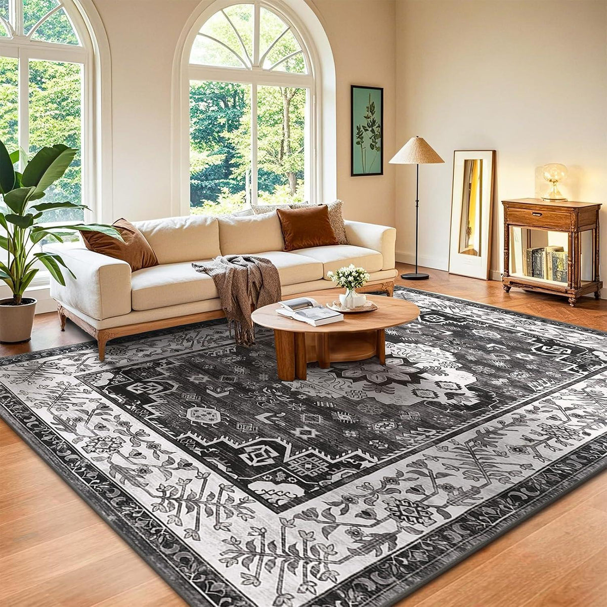 Boho Teppich 160x230cm Dunkelgrau, rutschfest, waschbar