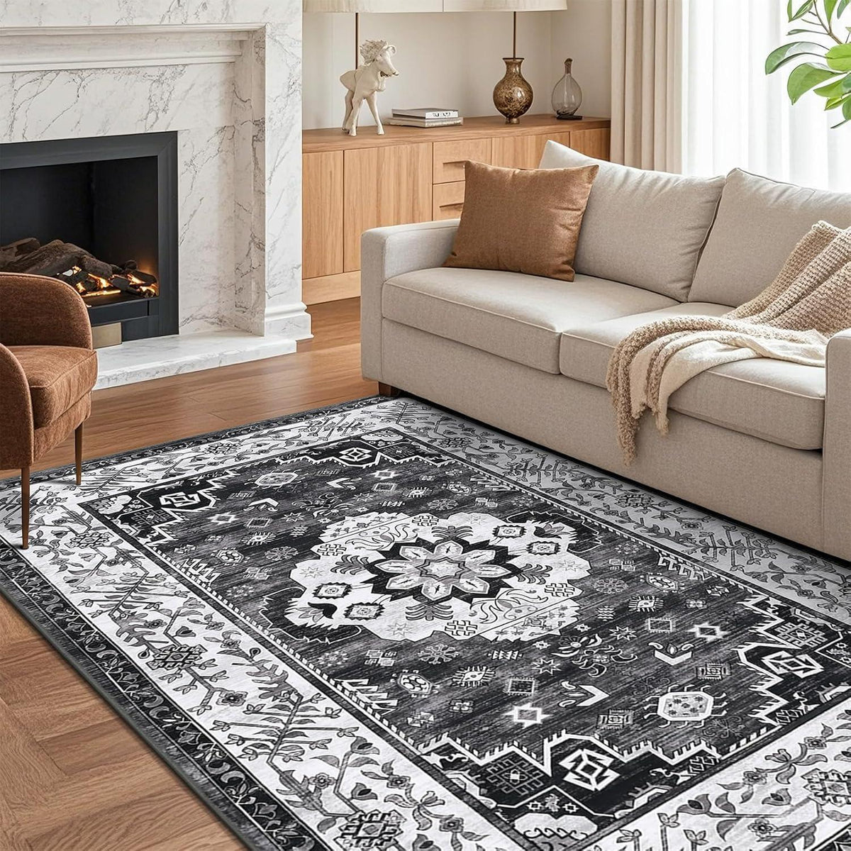 Boho Teppich 160x230cm Dunkelgrau, rutschfest, waschbar