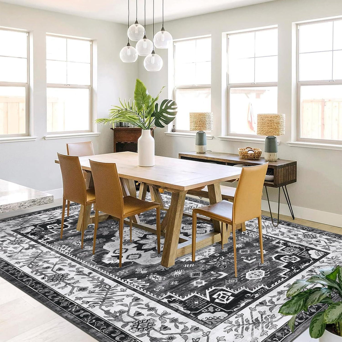 Boho Teppich 160x230cm Dunkelgrau, rutschfest, waschbar