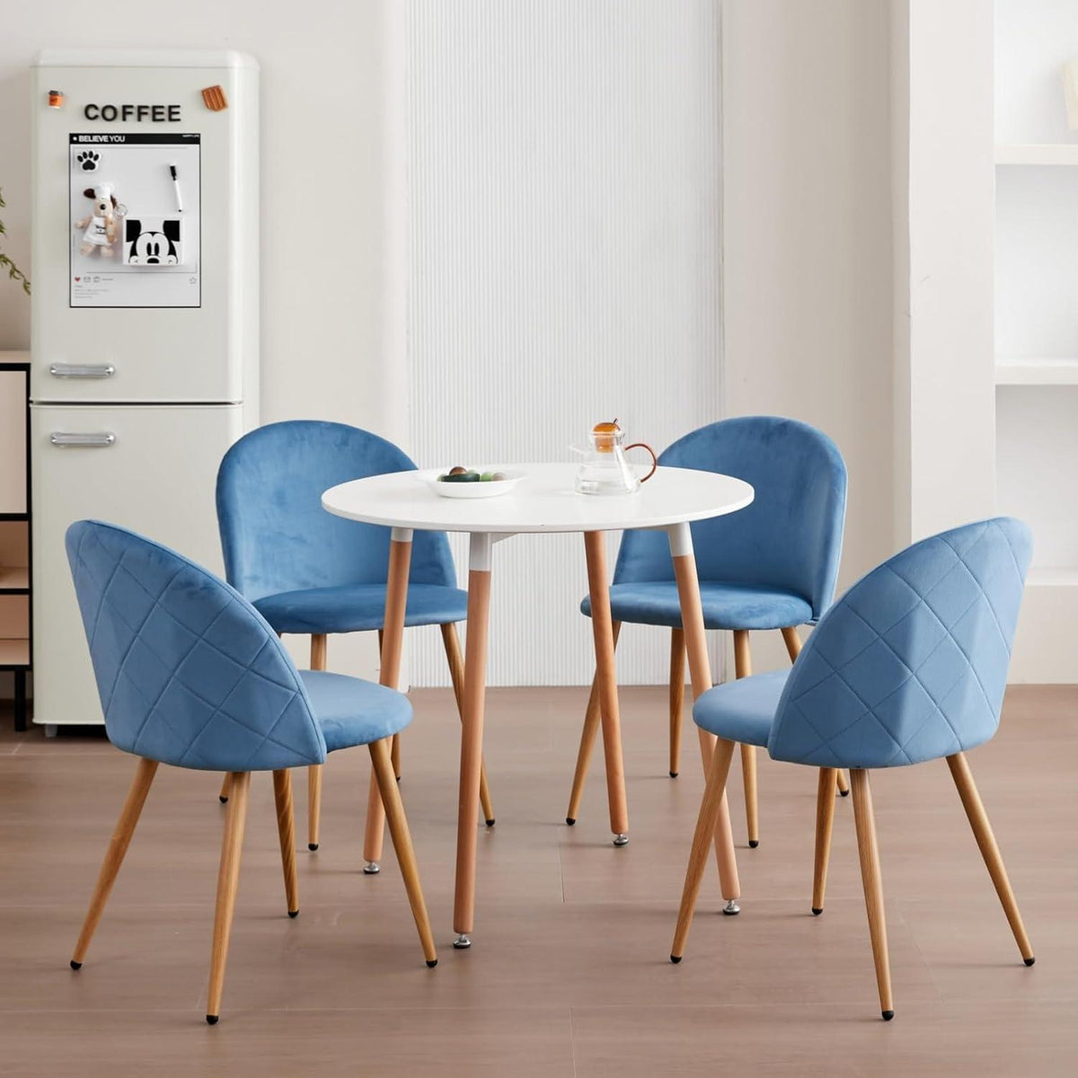 8 Esszimmerstühle Samt mit Metallbeinen & Schutzpolstern – Blau