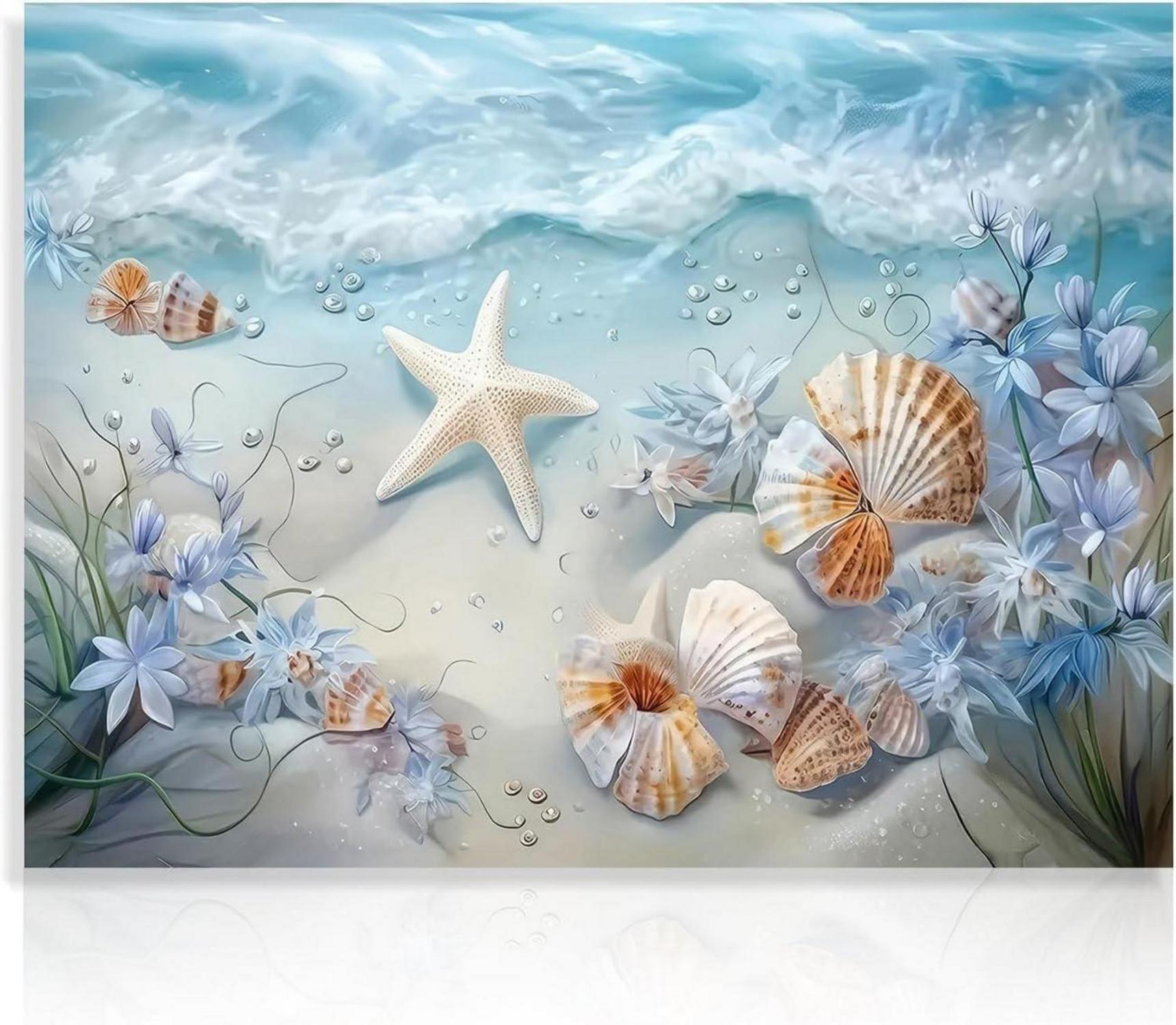 Ozean Wellen Leinwand Bild Muscheln Seestern Dekor 30x40cm