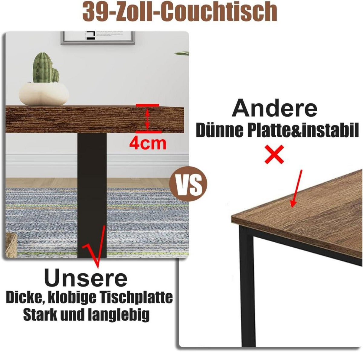 Mudmasa Holz Couchtisch Vintagebraun 100x55x45.5cm modern