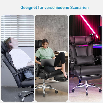 Ergonomischer Bürostuhl 200KG - Chefsessel PU-Leder