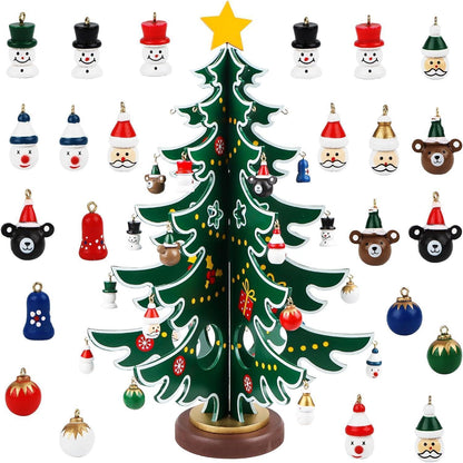 Adventskalender 2024 mit Hölzernen Weihnachtsbaum und 28